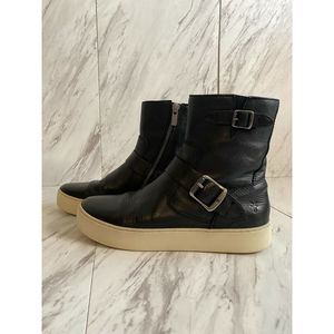 FRYE LENA BLACK ENGINEER MOTO SHORT SNEAKER BIKER BOOTIES LEATHER SZ 6.5